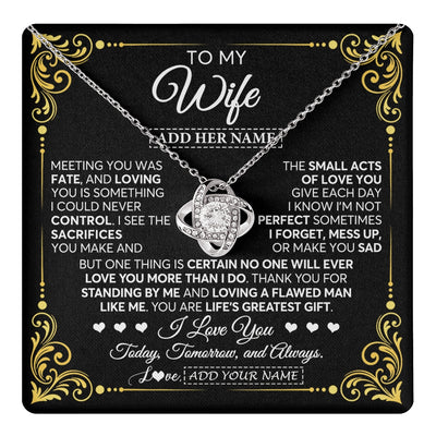 Love Knot Necklace 14K White Gold Finish | 1 | Personalized To My Wife Gifts Necklace From Husband A Meaningful Romantic Jewelry Gift For Anniversary Birthday Wedding Christmas Custom Gift Box Message Card | https://teecentury.
