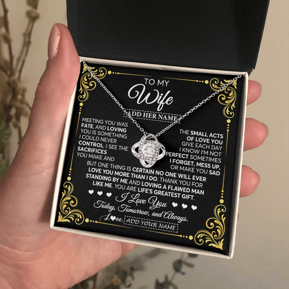 Love Knot Necklace 14K White Gold Finish | 2 | Personalized To My Wife Gifts Necklace From Husband A Meaningful Romantic Jewelry Gift For Anniversary Birthday Wedding Christmas Custom Gift Box Message Card | https://teecentury.