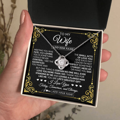 Love Knot Necklace 14K White Gold Finish | 2 | Personalized To My Wife Gifts Necklace From Husband A Meaningful Romantic Jewelry Gift For Anniversary Birthday Wedding Christmas Custom Gift Box Message Card | https://teecentury.