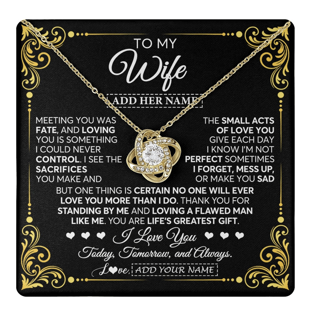 Love Knot Necklace 18K Yellow Gold Finish | 1 | Personalized To My Wife Gifts Necklace From Husband A Meaningful Romantic Jewelry Gift For Anniversary Birthday Wedding Christmas Custom Gift Box Message Card | https://teecentury.