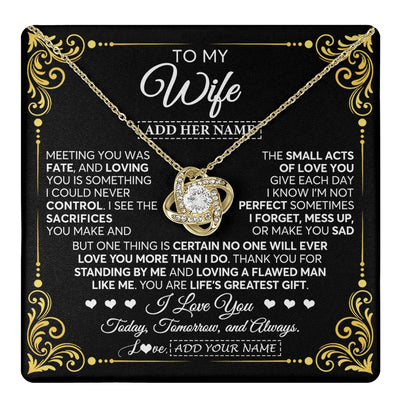 Love Knot Necklace 18K Yellow Gold Finish | 1 | Personalized To My Wife Gifts Necklace From Husband A Meaningful Romantic Jewelry Gift For Anniversary Birthday Wedding Christmas Custom Gift Box Message Card | https://teecentury.