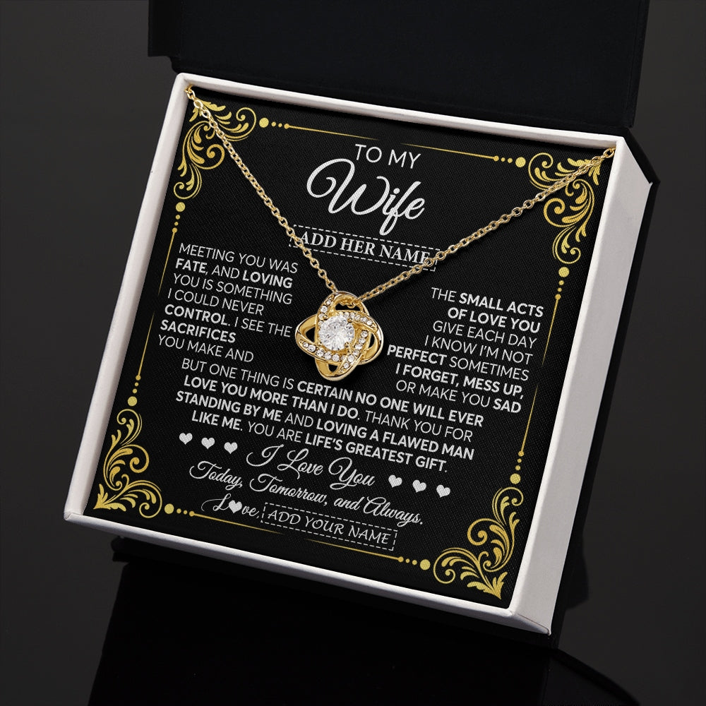 Love Knot Necklace 18K Yellow Gold Finish | 2 | Personalized To My Wife Gifts Necklace From Husband A Meaningful Romantic Jewelry Gift For Anniversary Birthday Wedding Christmas Custom Gift Box Message Card | https://teecentury.