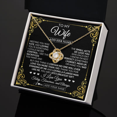 Love Knot Necklace 18K Yellow Gold Finish | 2 | Personalized To My Wife Gifts Necklace From Husband A Meaningful Romantic Jewelry Gift For Anniversary Birthday Wedding Christmas Custom Gift Box Message Card | https://teecentury.