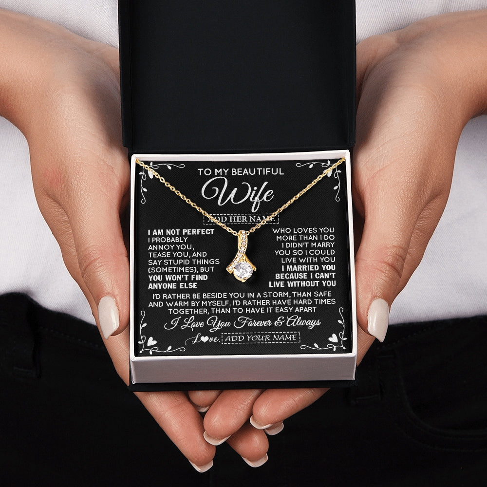 Alluring Beauty Necklace 18K Yellow Gold Finish | 2 | Personalized To My Wife Gifts Necklace From Husband I Am Not Perfect Necklace For Wife Anniversary Birthday Gifts From Husband Jewelry Gift Box Message Card | https://teecentury.