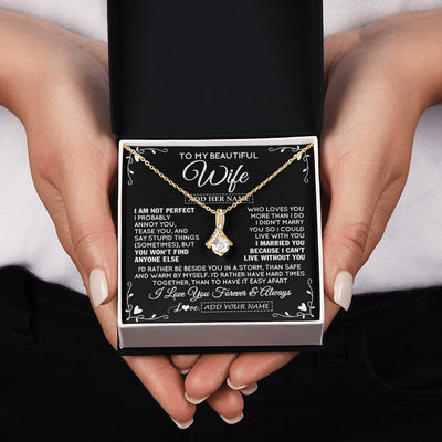 Alluring Beauty Necklace 18K Yellow Gold Finish | 2 | Personalized To My Wife Gifts Necklace From Husband I Am Not Perfect Necklace For Wife Anniversary Birthday Gifts From Husband Jewelry Gift Box Message Card | https://teecentury.