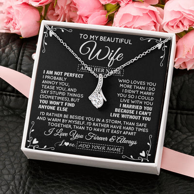 Alluring Beauty Necklace 14K White Gold Finish | 2 | Personalized To My Wife Gifts Necklace From Husband I Am Not Perfect Necklace For Wife Anniversary Birthday Gifts From Husband Jewelry Gift Box Message Card | https://teecentury.
