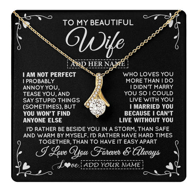 Alluring Beauty Necklace 18K Yellow Gold Finish | 1 | Personalized To My Wife Gifts Necklace From Husband I Am Not Perfect Necklace For Wife Anniversary Birthday Gifts From Husband Jewelry Gift Box Message Card | https://teecentury.