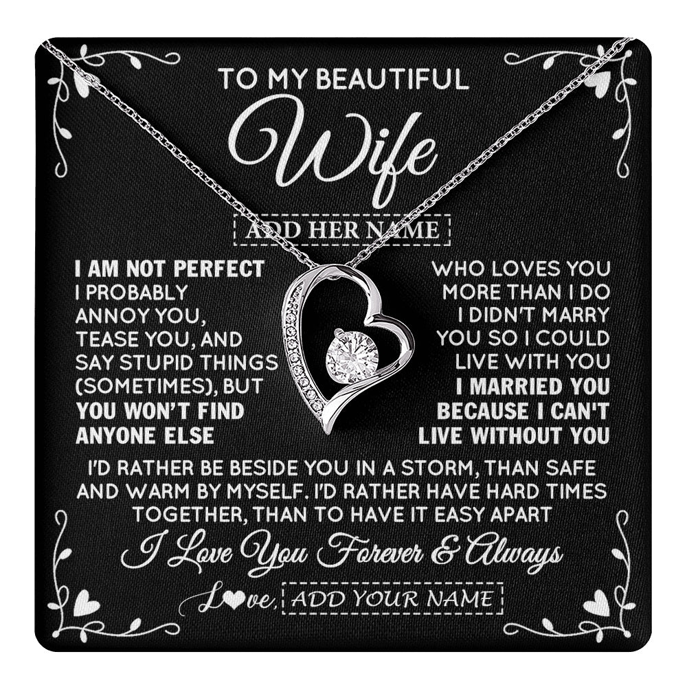 Forever Love Necklace 14K White Gold Finish | 1 | Personalized To My Wife Gifts Necklace From Husband I Am Not Perfect Necklace For Wife Anniversary Birthday Gifts From Husband Jewelry Gift Box Message Card | https://teecentury.