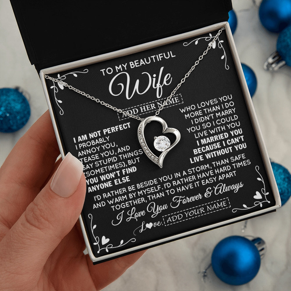 Forever Love Necklace 14K White Gold Finish | 2 | Personalized To My Wife Gifts Necklace From Husband I Am Not Perfect Necklace For Wife Anniversary Birthday Gifts From Husband Jewelry Gift Box Message Card | https://teecentury.