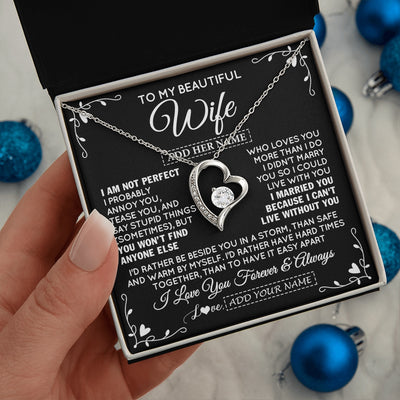 Forever Love Necklace 14K White Gold Finish | 2 | Personalized To My Wife Gifts Necklace From Husband I Am Not Perfect Necklace For Wife Anniversary Birthday Gifts From Husband Jewelry Gift Box Message Card | https://teecentury.