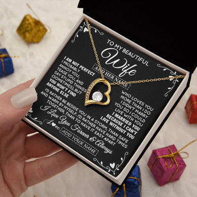 Forever Love Necklace 18K Yellow Gold Finish | 2 | Personalized To My Wife Gifts Necklace From Husband I Am Not Perfect Necklace For Wife Anniversary Birthday Gifts From Husband Jewelry Gift Box Message Card | https://teecentury.
