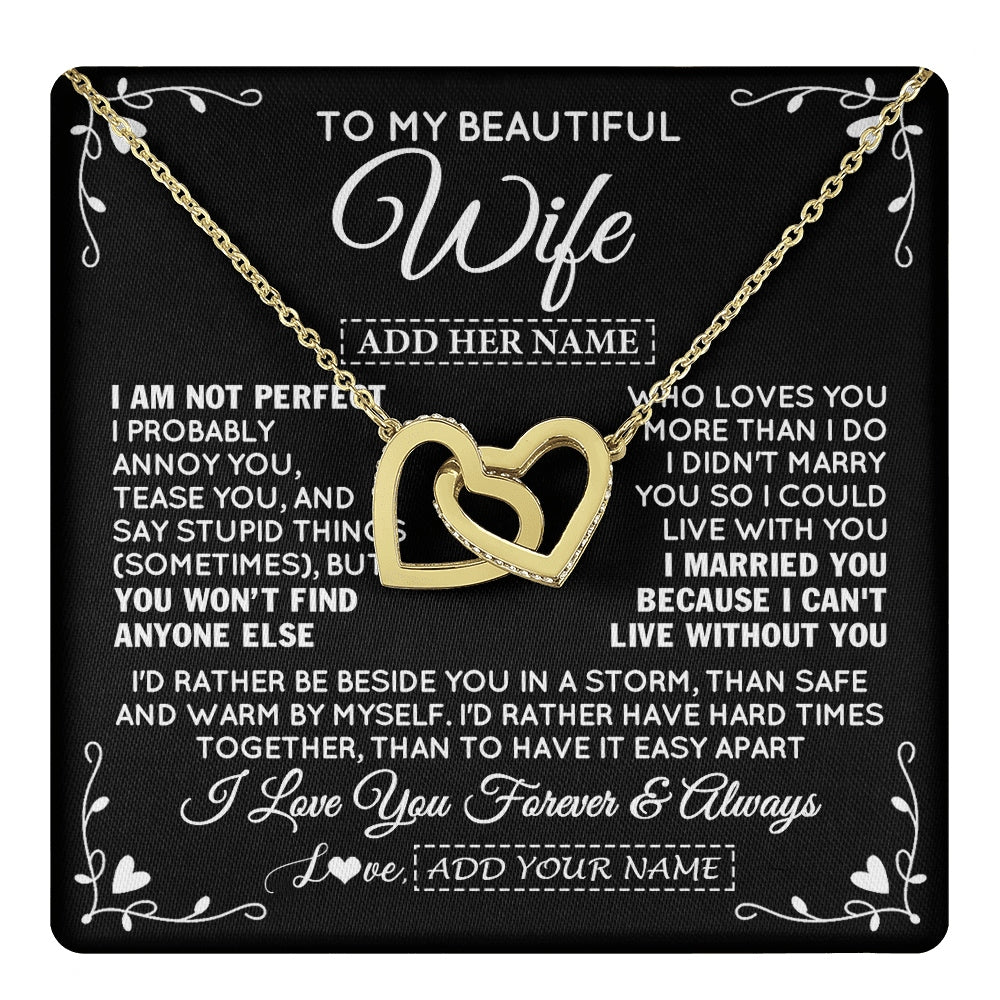 Interlocking Hearts Necklace 18K Yellow Gold Finish | 1 | Personalized To My Wife Gifts Necklace From Husband I Am Not Perfect Necklace For Wife Anniversary Birthday Gifts From Husband Jewelry Gift Box Message Card | https://teecentury.