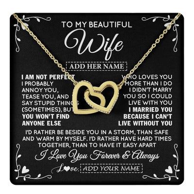 Interlocking Hearts Necklace 18K Yellow Gold Finish | 1 | Personalized To My Wife Gifts Necklace From Husband I Am Not Perfect Necklace For Wife Anniversary Birthday Gifts From Husband Jewelry Gift Box Message Card | https://teecentury.