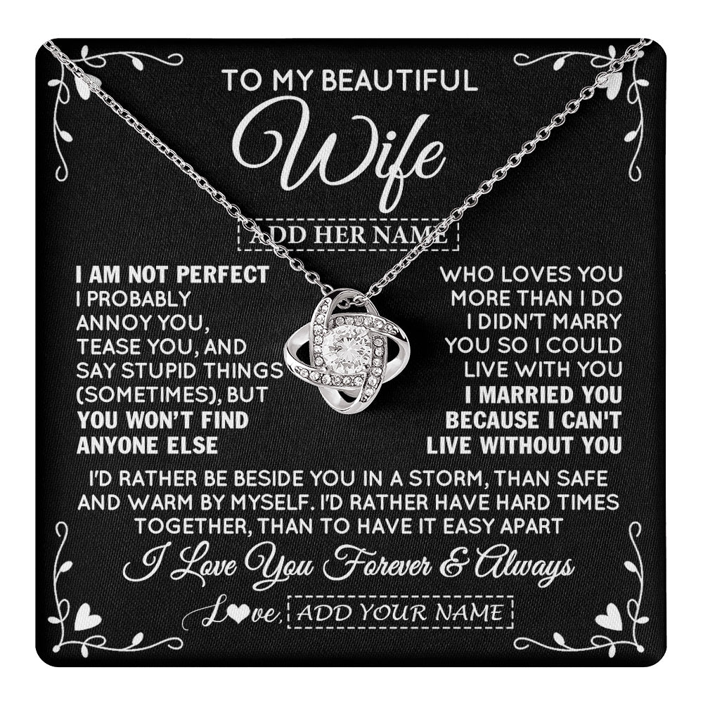 Love Knot Necklace 14K White Gold Finish | 1 | Personalized To My Wife Gifts Necklace From Husband I Am Not Perfect Necklace For Wife Anniversary Birthday Gifts From Husband Jewelry Gift Box Message Card | https://teecentury.