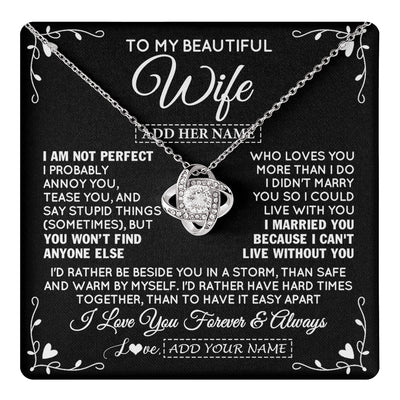 Love Knot Necklace 14K White Gold Finish | 1 | Personalized To My Wife Gifts Necklace From Husband I Am Not Perfect Necklace For Wife Anniversary Birthday Gifts From Husband Jewelry Gift Box Message Card | https://teecentury.