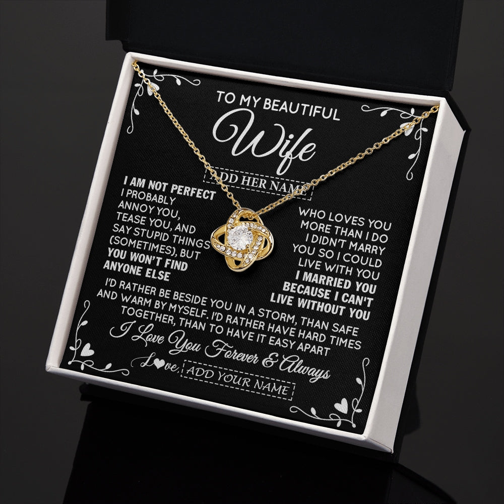Love Knot Necklace 18K Yellow Gold Finish | 2 | Personalized To My Wife Gifts Necklace From Husband I Am Not Perfect Necklace For Wife Anniversary Birthday Gifts From Husband Jewelry Gift Box Message Card | https://teecentury.