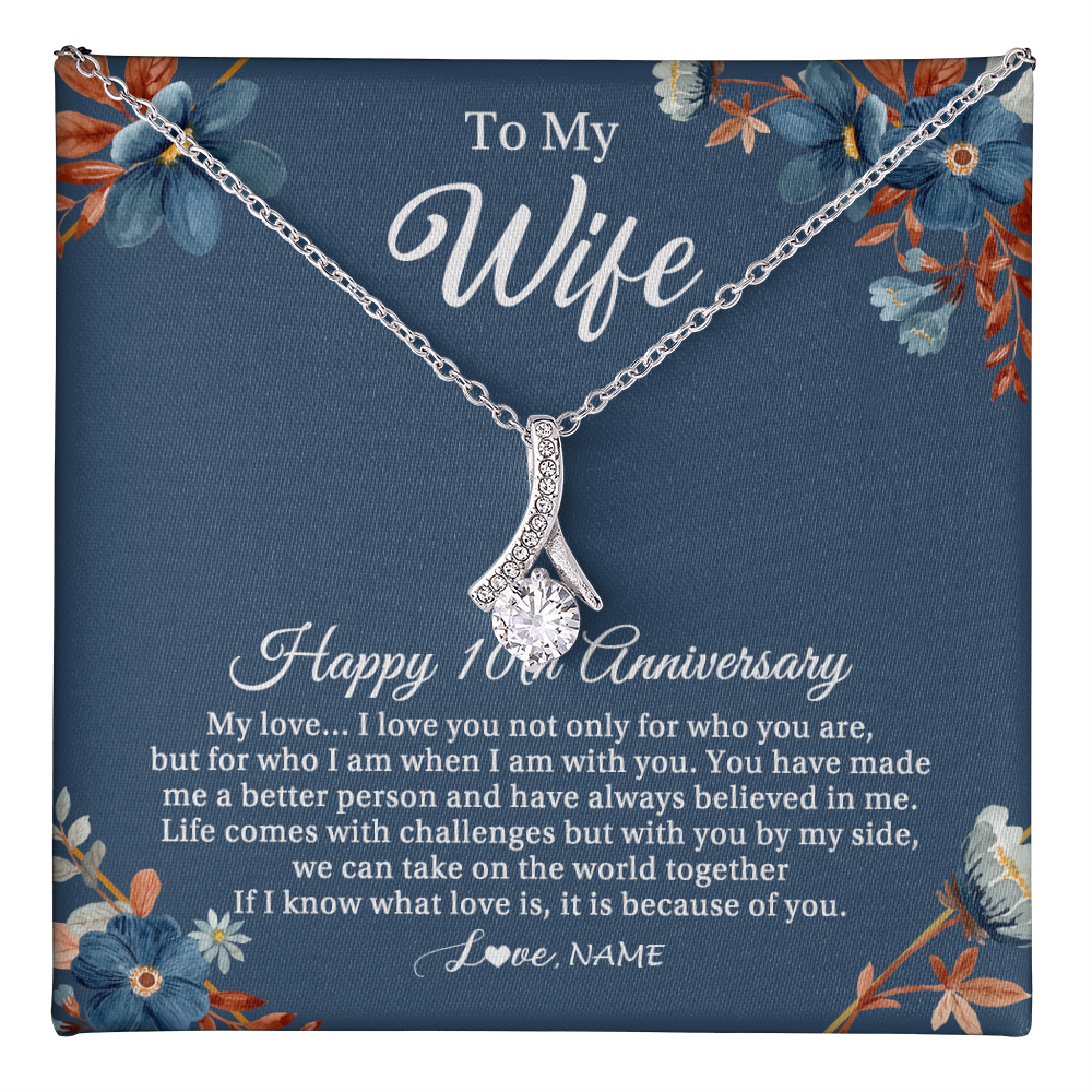 Alluring Beauty Necklace 14K White Gold Finish | 1 | Personalized To My Wife Necklace From Husband 10 Years Wedding Anniversary For Her 10th Anniversary For Her 10 Years Anniversary Customized Gift Box Message Card | teecentury
