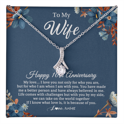 Alluring Beauty Necklace 14K White Gold Finish | 1 | Personalized To My Wife Necklace From Husband 10 Years Wedding Anniversary For Her 10th Anniversary For Her 10 Years Anniversary Customized Gift Box Message Card | teecentury