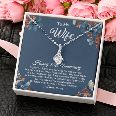 Alluring Beauty Necklace 14K White Gold Finish | 2 | Personalized To My Wife Necklace From Husband 10 Years Wedding Anniversary For Her 10th Anniversary For Her 10 Years Anniversary Customized Gift Box Message Card | teecentury