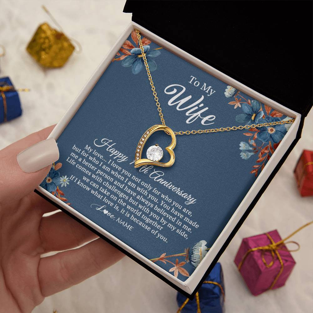 Forever Love Necklace 18K Yellow Gold Finish | 2 | Personalized To My Wife Necklace From Husband 10 Years Wedding Anniversary For Her 10th Anniversary For Her 10 Years Anniversary Customized Gift Box Message Card | teecentury