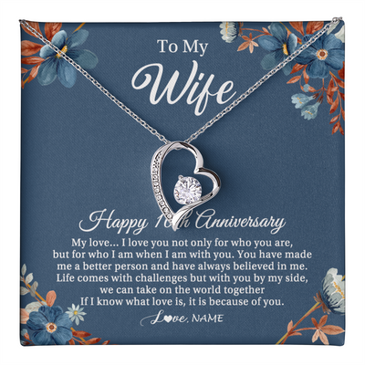 Forever Love Necklace 14K White Gold Finish | 1 | Personalized To My Wife Necklace From Husband 10 Years Wedding Anniversary For Her 10th Anniversary For Her 10 Years Anniversary Customized Gift Box Message Card | teecentury