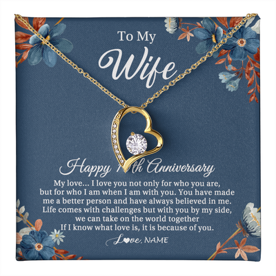 Forever Love Necklace 18K Yellow Gold Finish | 1 | Personalized To My Wife Necklace From Husband 10 Years Wedding Anniversary For Her 10th Anniversary For Her 10 Years Anniversary Customized Gift Box Message Card | teecentury