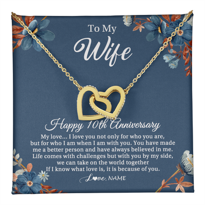 Interlocking Hearts Necklace 18K Yellow Gold Finish | 1 | Personalized To My Wife Necklace From Husband 10 Years Wedding Anniversary For Her 10th Anniversary For Her 10 Years Anniversary Customized Gift Box Message Card | teecentury