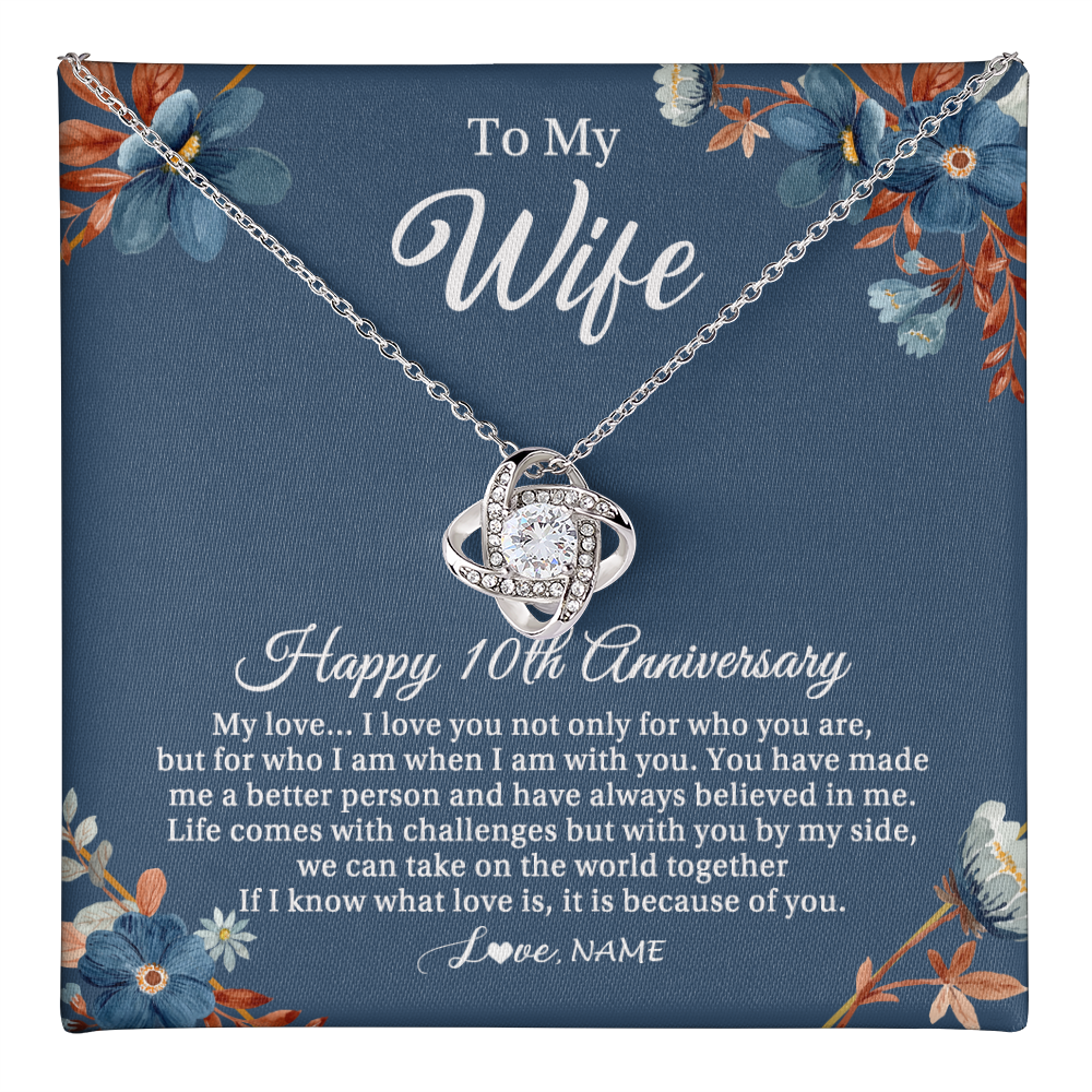 Love Knot Necklace 14K White Gold Finish | 1 | Personalized To My Wife Necklace From Husband 10 Years Wedding Anniversary For Her 10th Anniversary For Her 10 Years Anniversary Customized Gift Box Message Card | teecentury