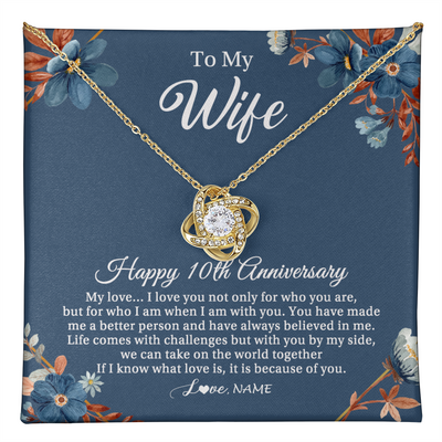 Love Knot Necklace 18K Yellow Gold Finish | 1 | Personalized To My Wife Necklace From Husband 10 Years Wedding Anniversary For Her 10th Anniversary For Her 10 Years Anniversary Customized Gift Box Message Card | teecentury