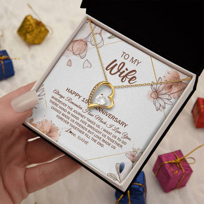 Forever Love Necklace 18K Yellow Gold Finish | Personalized To My Wife Necklace From Husband 15 Years Anniversary For Her 15th Anniversary 15 Years Wedding Anniversary For Her Customized Gift Box Message Card | teecentury