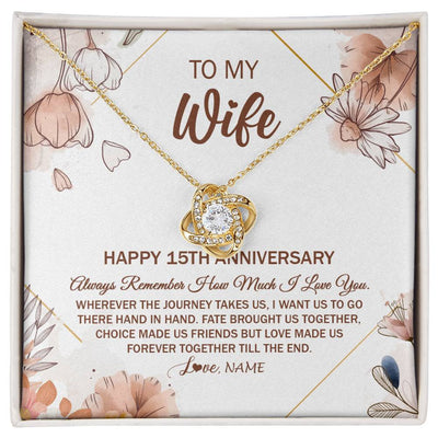 Love Knot Necklace 18K Yellow Gold Finish | Personalized To My Wife Necklace From Husband 15 Years Anniversary For Her 15th Anniversary 15 Years Wedding Anniversary For Her Customized Gift Box Message Card | teecentury