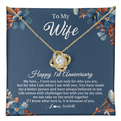Love Knot Necklace 18K Yellow Gold Finish | 1 | Personalized To My Wife Necklace From Husband 1 Year Wedding Anniversary For Her 1st Anniversary For Her 1 Years Anniversary Customized Gift Box Message Card | teecentury