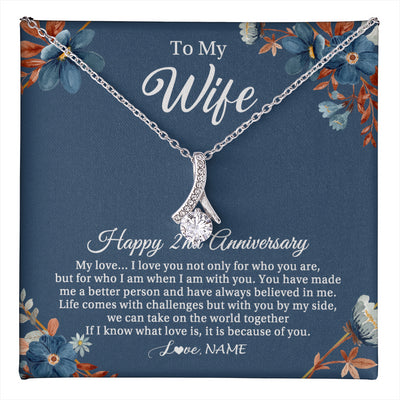 Alluring Beauty Necklace 14K White Gold Finish | 1 | Personalized To My Wife Necklace From Husband 2 Years Wedding Anniversary For Her 2nd Anniversary For Her 2 Years Anniversary Customized Gift Box Message Card | teecentury