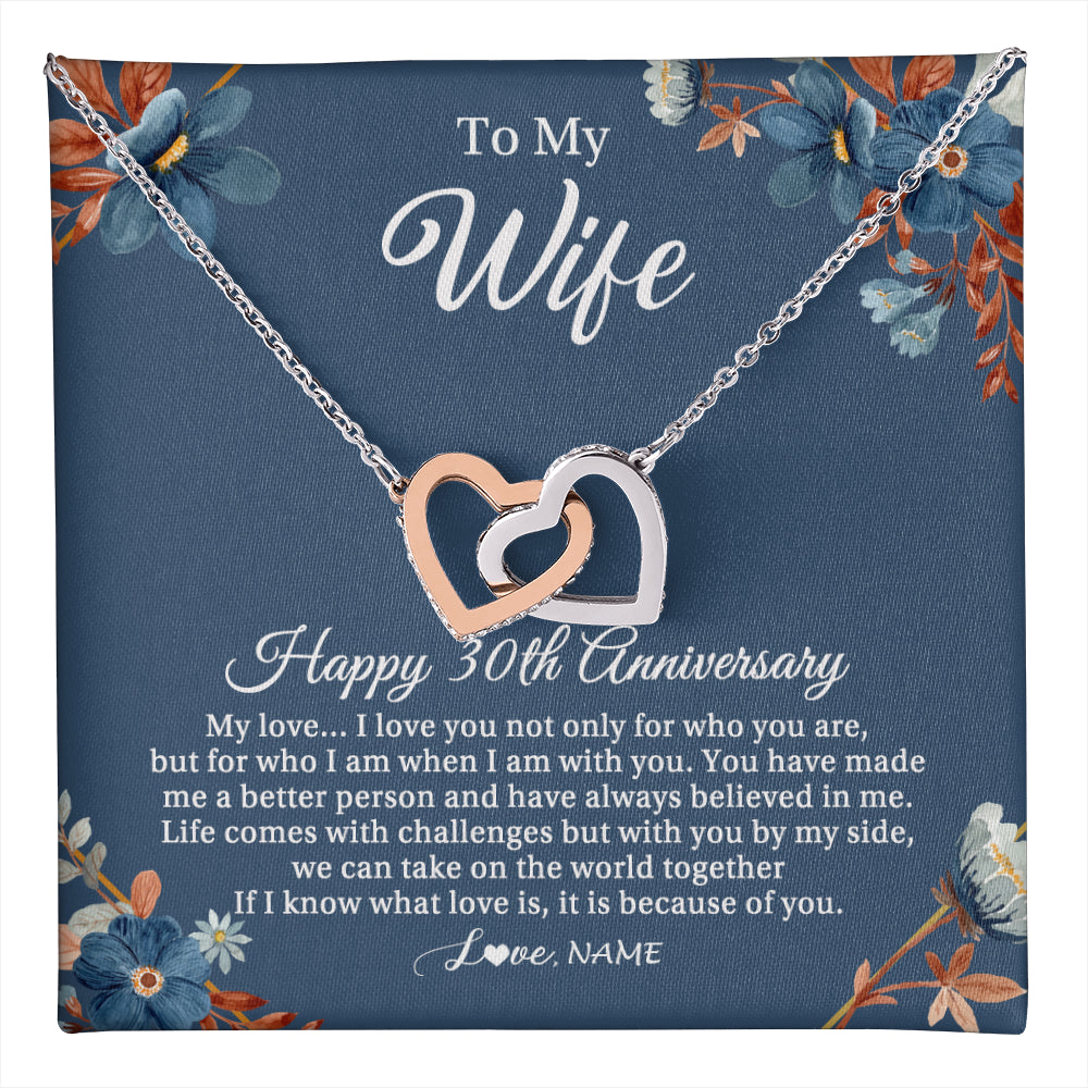 Interlocking Hearts Necklace Stainless Steel & Rose Gold Finish | 1 | Personalized To My Wife Necklace From Husband 30 Years Wedding Anniversary For Her 30th Anniversary For Her 30 Years Anniversary Customized Gift Box Message Card | teecentury