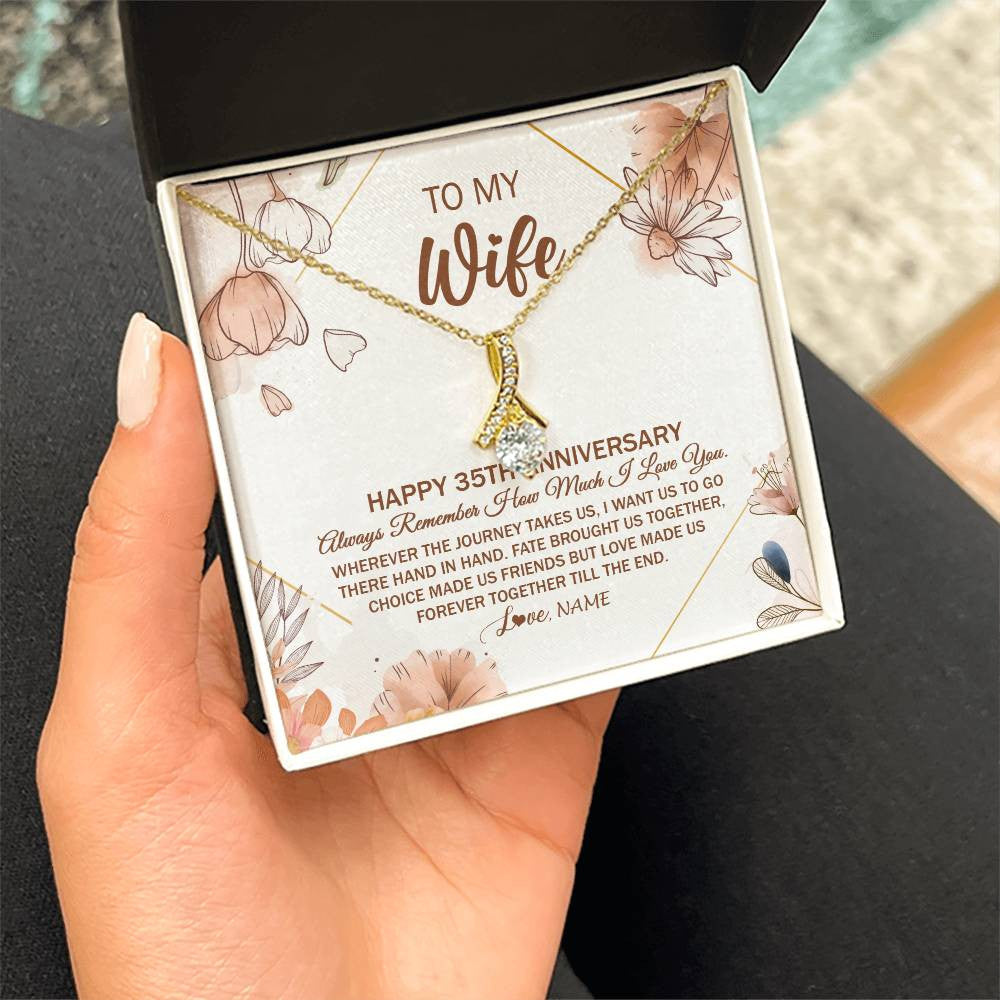 Alluring Beauty Necklace 18K Yellow Gold Finish | Personalized To My Wife Necklace From Husband 35 Years Anniversary For Her 35th Anniversary 35 Years Wedding Anniversary For Her Customized Gift Box Message Card | teecentury