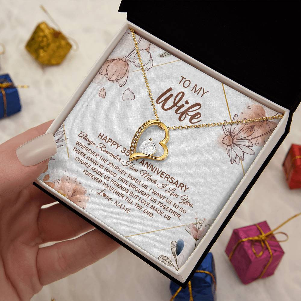 Forever Love Necklace 18K Yellow Gold Finish | Personalized To My Wife Necklace From Husband 35 Years Anniversary For Her 35th Anniversary 35 Years Wedding Anniversary For Her Customized Gift Box Message Card | teecentury
