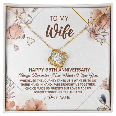 Love Knot Necklace 18K Yellow Gold Finish | Personalized To My Wife Necklace From Husband 35 Years Anniversary For Her 35th Anniversary 35 Years Wedding Anniversary For Her Customized Gift Box Message Card | teecentury