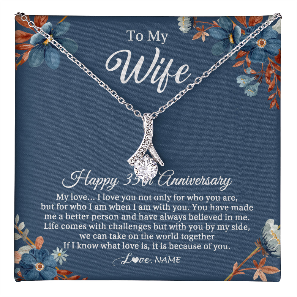 Alluring Beauty Necklace 14K White Gold Finish | 1 | Personalized To My Wife Necklace From Husband 35 Years Wedding Anniversary For Her 35th Anniversary For Her 35 Years Anniversary Customized Gift Box Message Card | teecentury