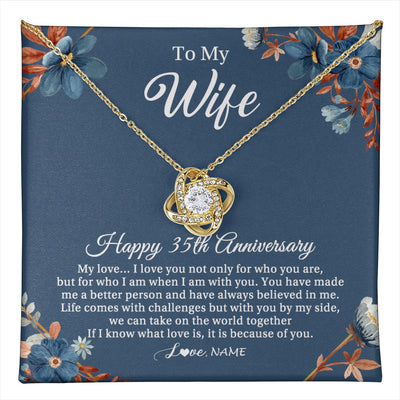 Love Knot Necklace 18K Yellow Gold Finish | 1 | Personalized To My Wife Necklace From Husband 35 Years Wedding Anniversary For Her 35th Anniversary For Her 35 Years Anniversary Customized Gift Box Message Card | teecentury