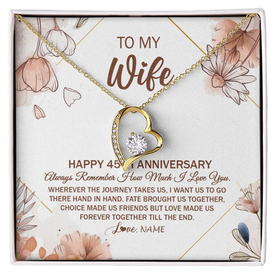 Forever Love Necklace 18K Yellow Gold Finish | 1 | Personalized To My Wife Necklace From Husband 45 Years Anniversary For Her 45th Anniversary 45 Years Wedding Anniversary For Her Customized Gift Box Message Card | teecentury
