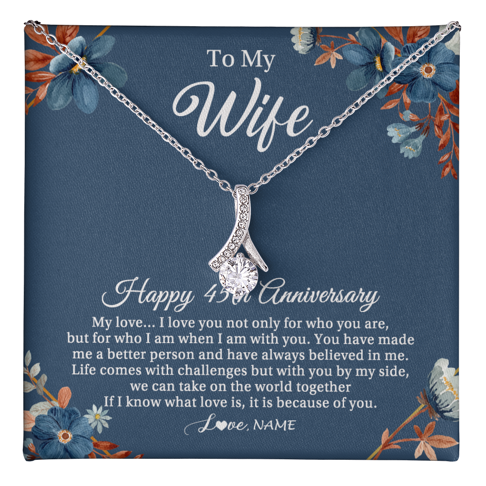 Alluring Beauty Necklace 14K White Gold Finish | 1 | Personalized To My Wife Necklace From Husband 45 Years Wedding Anniversary For Her 45th Anniversary For Her 45 Years Anniversary Customized Gift Box Message Card | teecentury