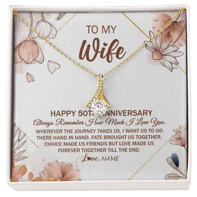 Alluring Beauty Necklace 18K Yellow Gold Finish | 1 | Personalized To My Wife Necklace From Husband 50 Years Anniversary For Her 50th Anniversary 50 Years Wedding Anniversary For Her Customized Gift Box Message Card | teecentury