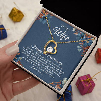 Forever Love Necklace 18K Yellow Gold Finish | 2 | Personalized To My Wife Necklace From Husband 5 Years Wedding Anniversary For Her 5th Anniversary For Her 5 Years Anniversary Customized Gift Box Message Card | teecentury