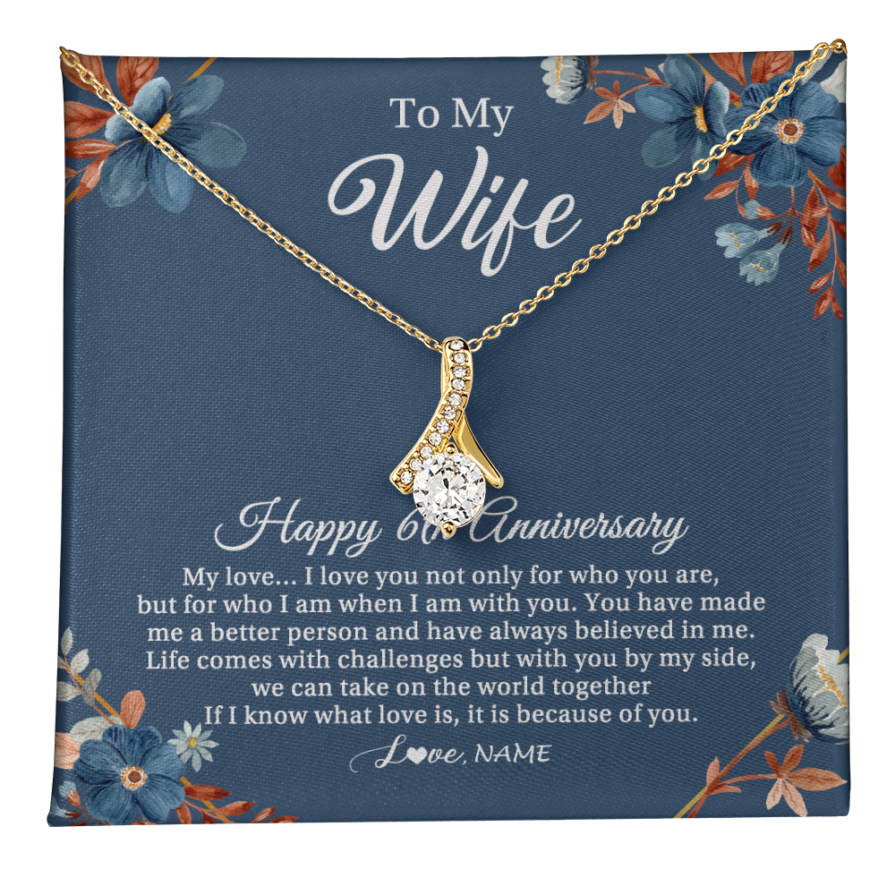 Alluring Beauty Necklace 18K Yellow Gold Finish | 1 | Personalized To My Wife Necklace From Husband 6 Years Wedding Anniversary For Her 6th Anniversary For Her 6 Years Anniversary Customized Gift Box Message Card | teecentury
