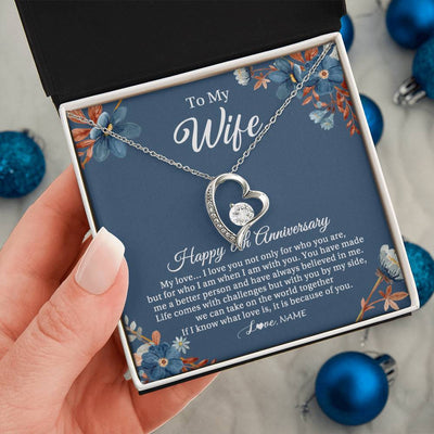 Forever Love Necklace 14K White Gold Finish | 2 | Personalized To My Wife Necklace From Husband 6 Years Wedding Anniversary For Her 6th Anniversary For Her 6 Years Anniversary Customized Gift Box Message Card | teecentury