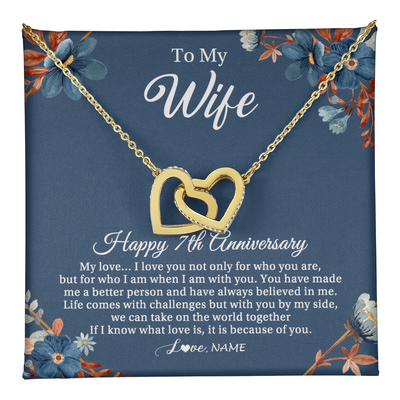 Interlocking Hearts Necklace 18K Yellow Gold Finish | 1 | Personalized To My Wife Necklace From Husband 7 Years Wedding Anniversary For Her 7th Anniversary For Her 7 Years Anniversary Customized Gift Box Message Card | teecentury
