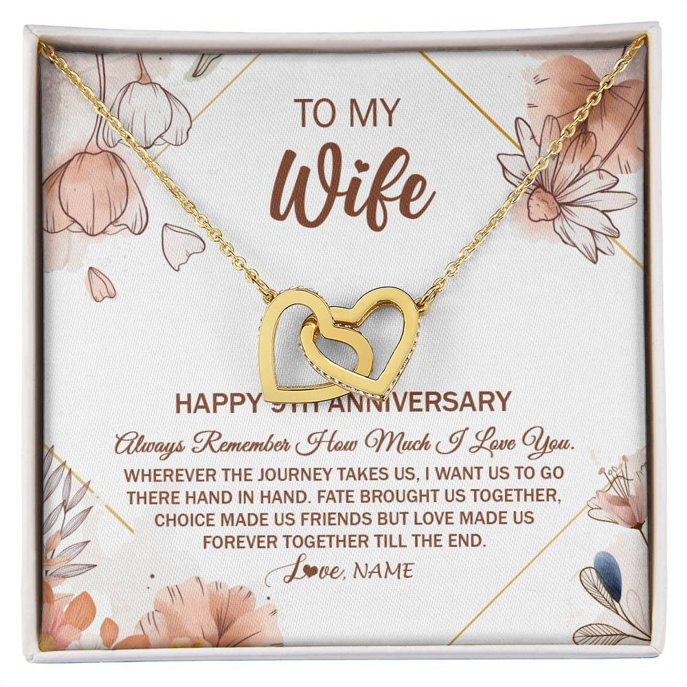 Interlocking Hearts Necklace 18K Yellow Gold Finish | Personalized To My Wife Necklace From Husband 9 Years Anniversary For Her 9th Anniversary 9 Years Wedding Anniversary For Her Customized Gift Box Message Card | teecentury