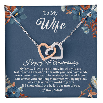 Interlocking Hearts Necklace Stainless Steel & Rose Gold Finish | 1 | Personalized To My Wife Necklace From Husband 9 Years Wedding Anniversary For Her 9th Anniversary For Her 9 Years Anniversary Customized Gift Box Message Card | teecentury
