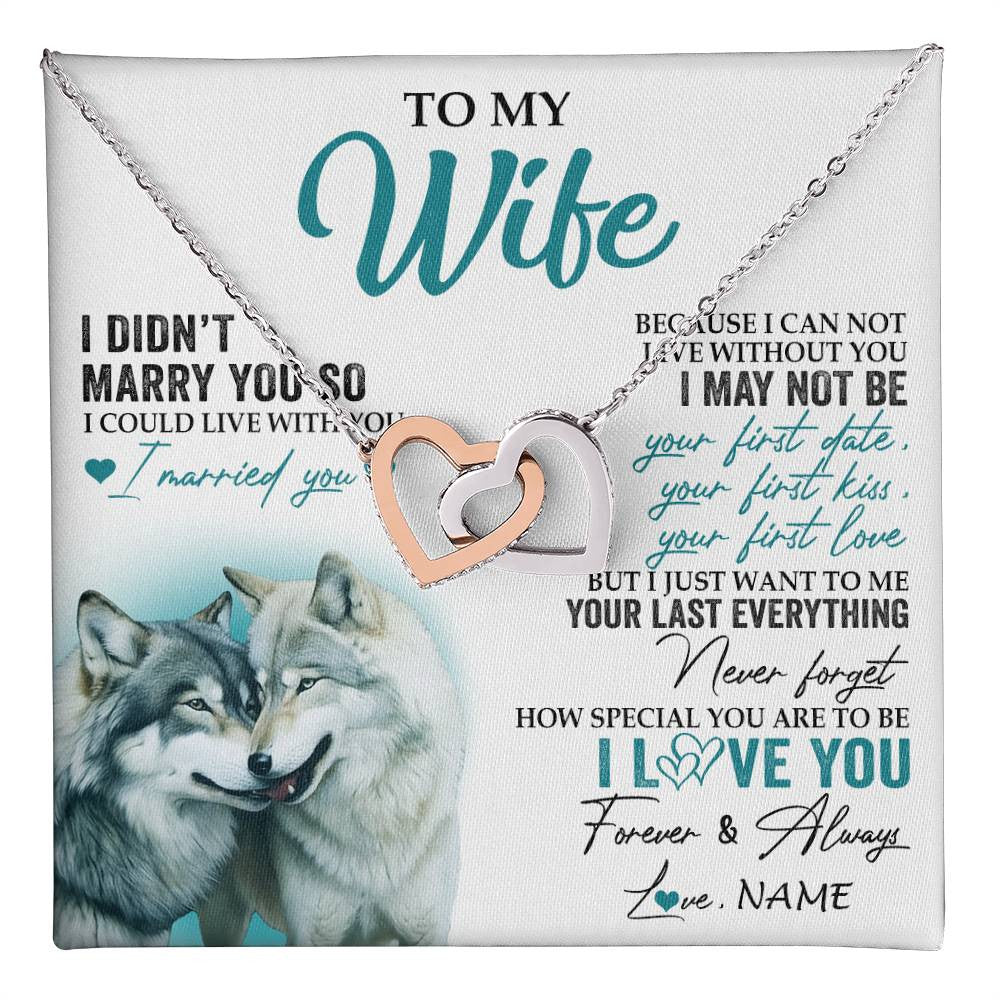 Interlocking Hearts Necklace Stainless Steel & Rose Gold Finish | 1 | Personalized To My Wife Necklace From Husband I Didn't Marry You So Wolf For Wife Wedding Anniversary Day Birthday Christmas Customized Gift Box Message Card | teecentury