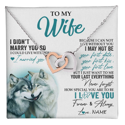Interlocking Hearts Necklace Stainless Steel & Rose Gold Finish | 1 | Personalized To My Wife Necklace From Husband I Didn't Marry You So Wolf For Wife Wedding Anniversary Day Birthday Christmas Customized Gift Box Message Card | teecentury